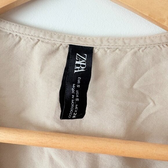 Zara Button Down Lyocell Short Sleeve Midi Dress Cream Nude Size Small - Picture 6 of 7